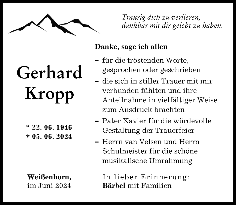 Traueranzeige von Gerhard Kropp von Neu-Ulmer Zeitung