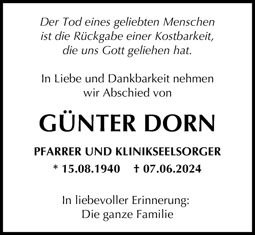 Traueranzeige von Günter Dorn von Augsburger Allgemeine