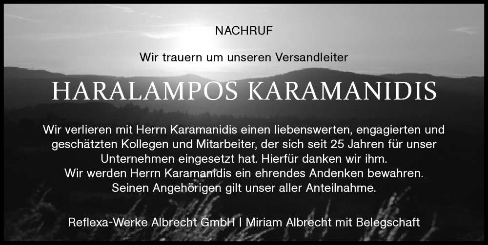Traueranzeige von Haralampos Karamanidis von Günzburger Zeitung