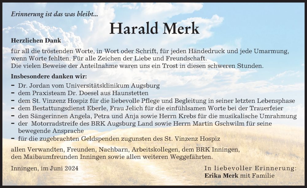 Traueranzeige von Harald Merk von Augsburger Allgemeine
