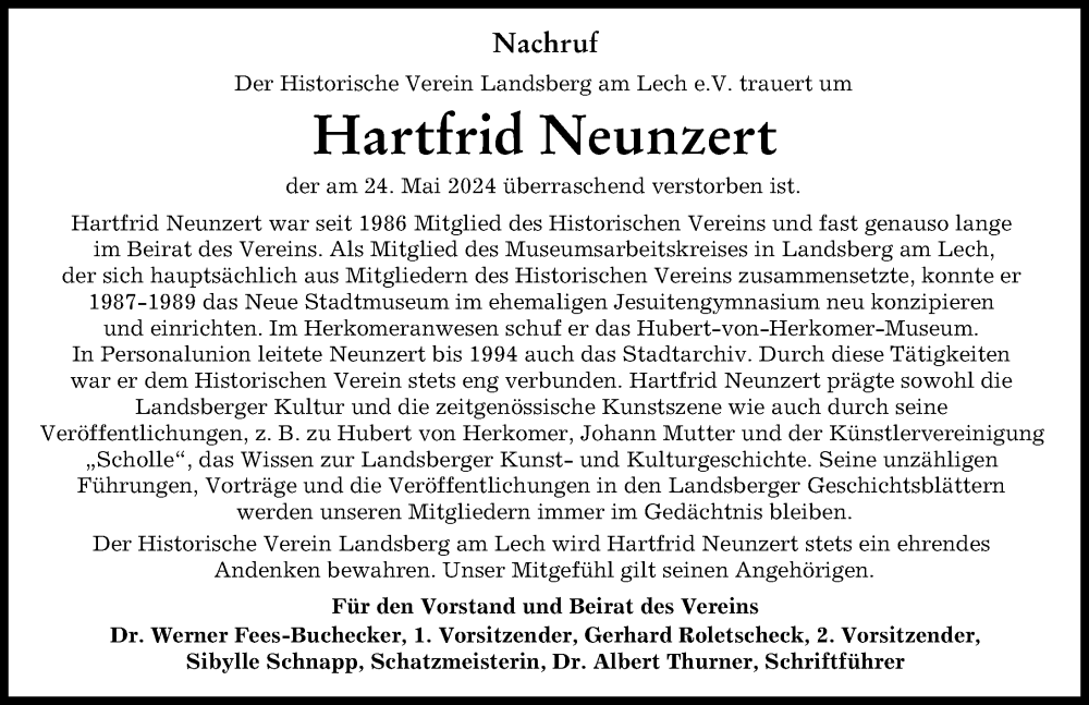 Traueranzeige von Hartfrid Neunzert von Landsberger Tagblatt