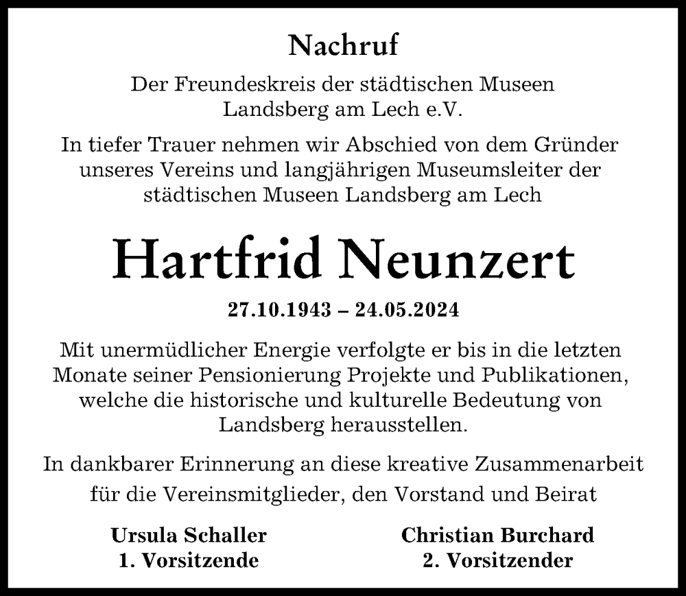 Traueranzeige von Hartfrid Neunzert von Landsberger Tagblatt