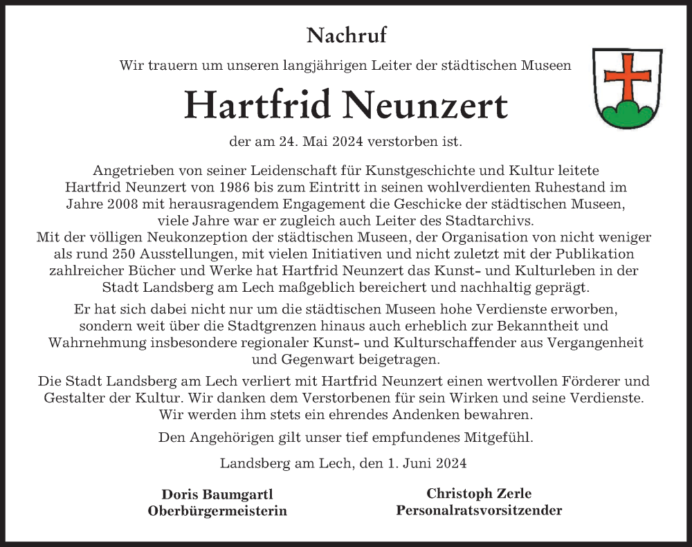 Traueranzeige von Hartfrid Neunzert von Landsberger Tagblatt