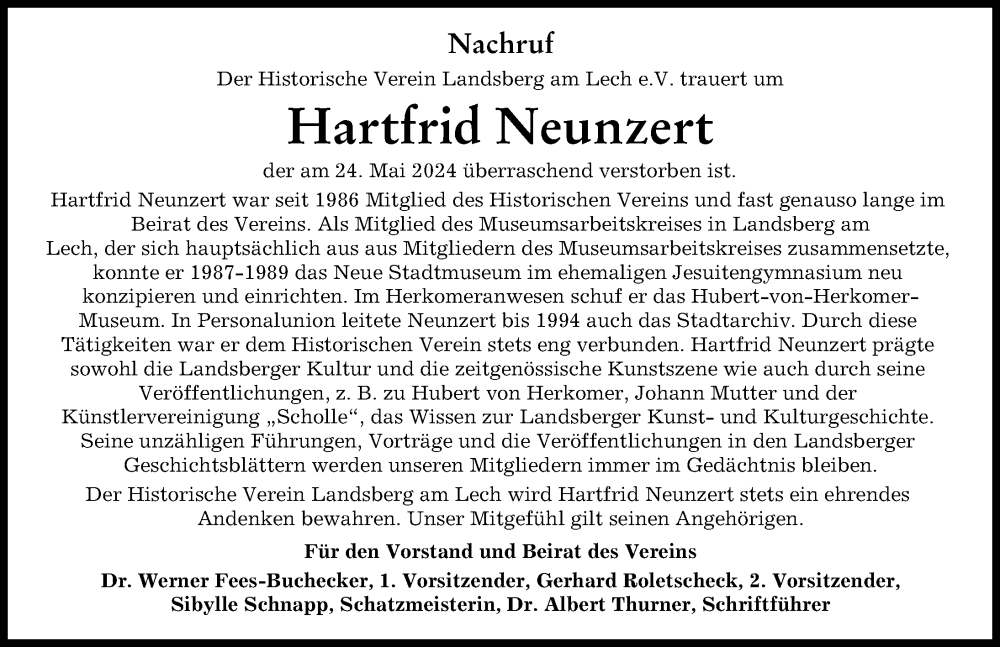 Traueranzeige von Hartfrid Neunzert von Landsberger Tagblatt