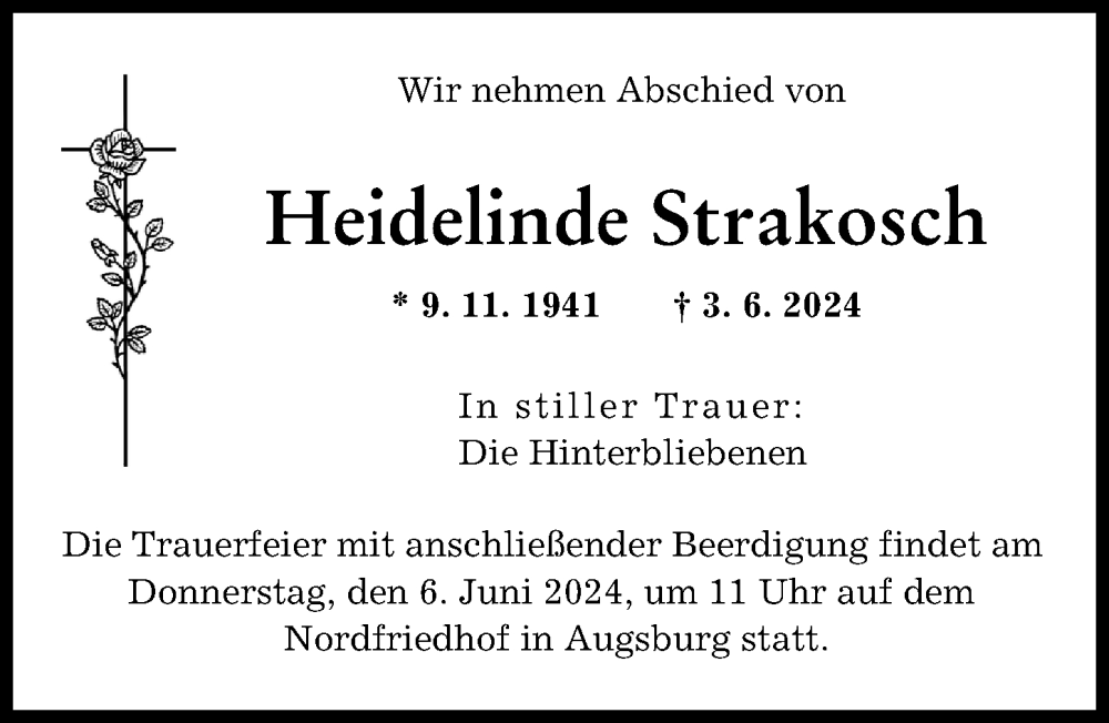 Traueranzeige von Heidelinde Strakosch von Augsburger Allgemeine