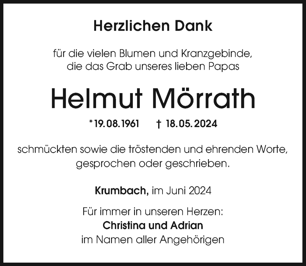 Traueranzeige von Helmut Mörrath von Mittelschwäbische Nachrichten
