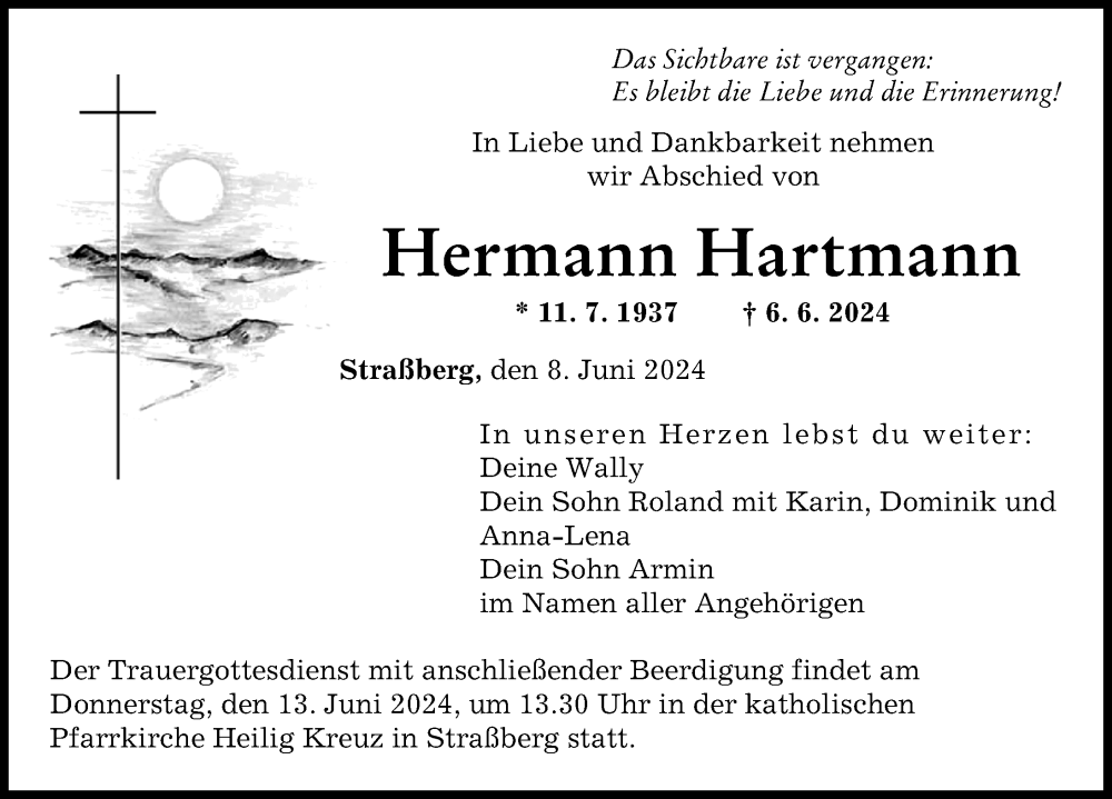 Traueranzeige von Hermann Hartmann von Schwabmünchner Allgemeine, Augsburger Allgemeine