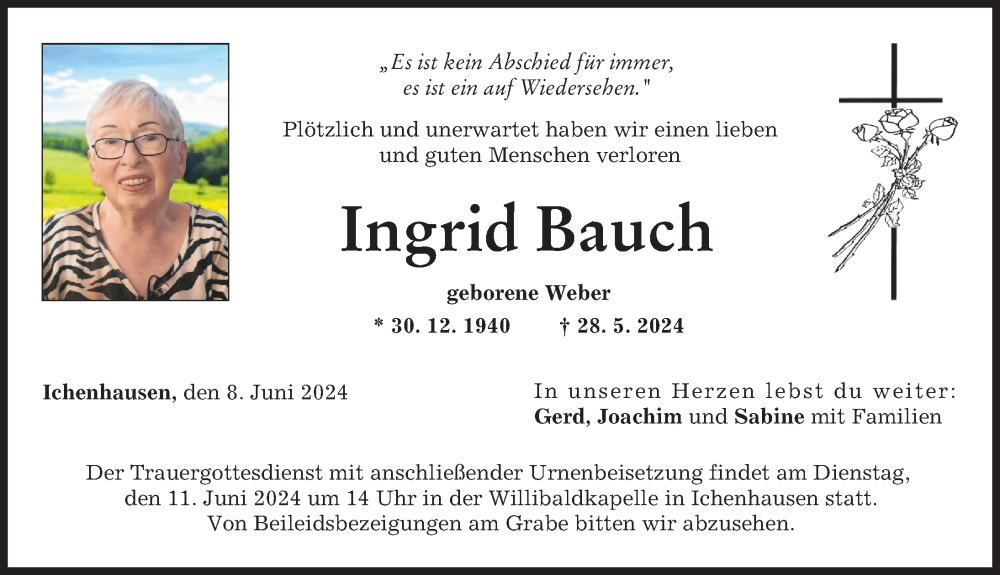 Traueranzeige von Ingrid Bauch von Günzburger Zeitung