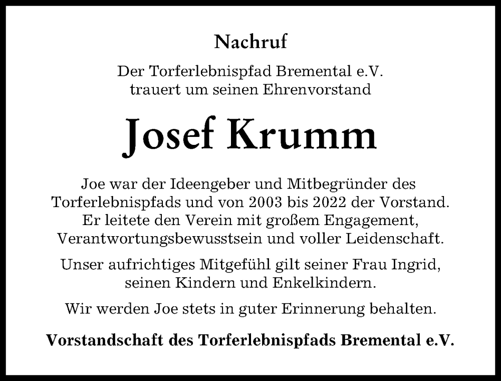 Traueranzeige von Josef Krumm von Günzburger Zeitung