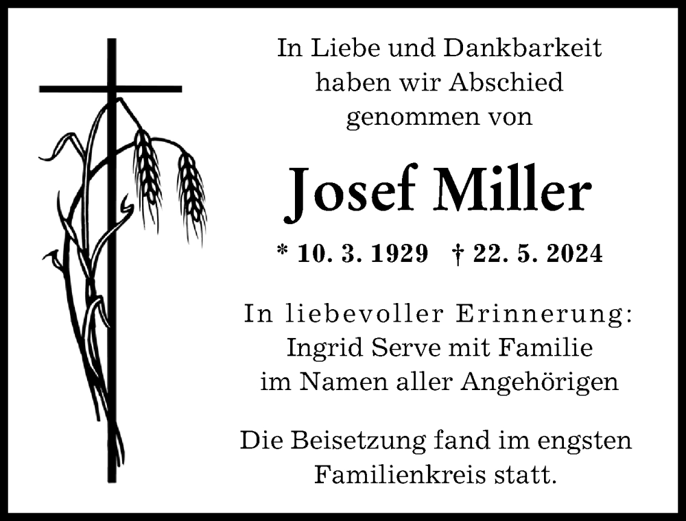 Traueranzeige von Josef Miller von Schwabmünchner Allgemeine