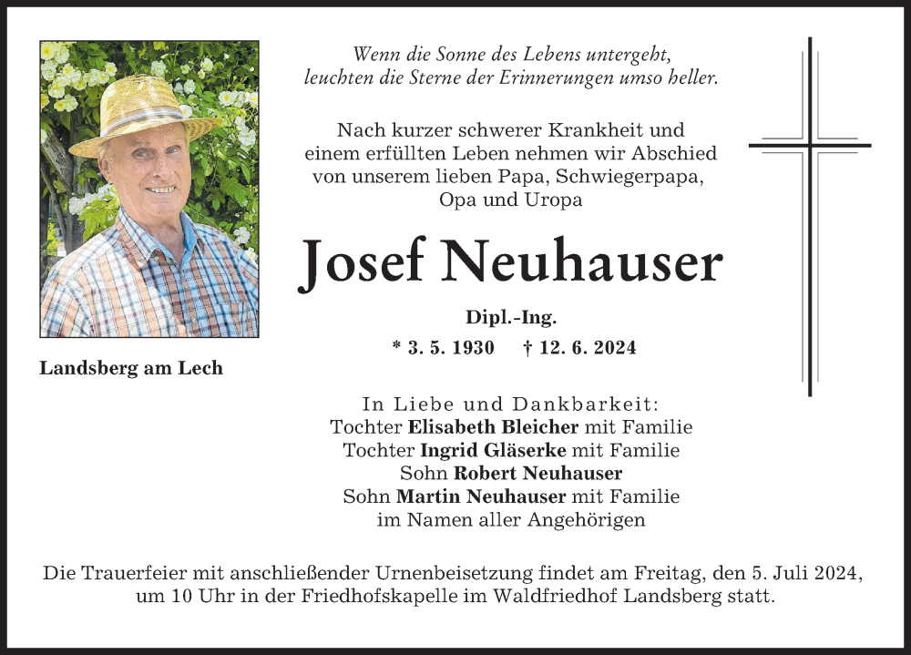 Traueranzeige von Josef Neuhauser von Landsberger Tagblatt