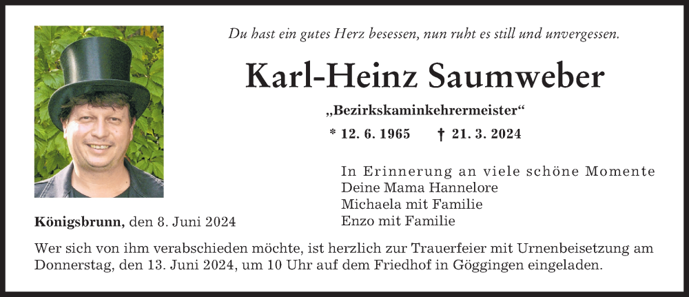 Traueranzeige von Karl-Heinz Saumweber von Augsburger Allgemeine