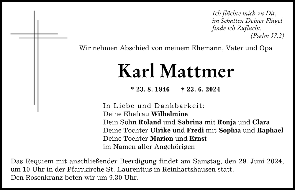 Traueranzeige von Karl Mattmer von Schwabmünchner Allgemeine