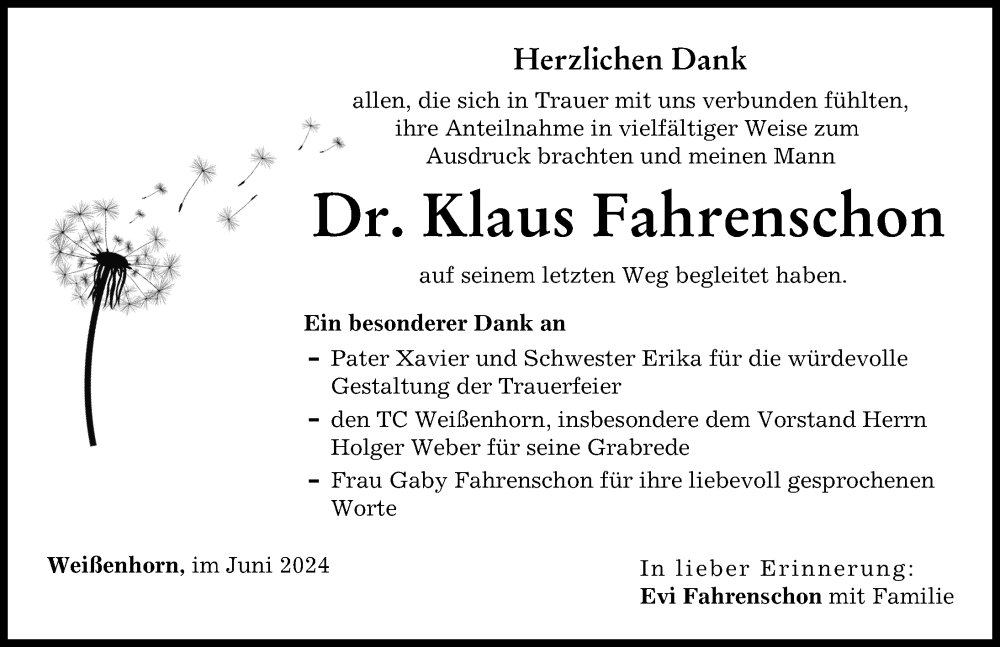 Traueranzeige von Klaus Fahrenschon von Neu-Ulmer Zeitung