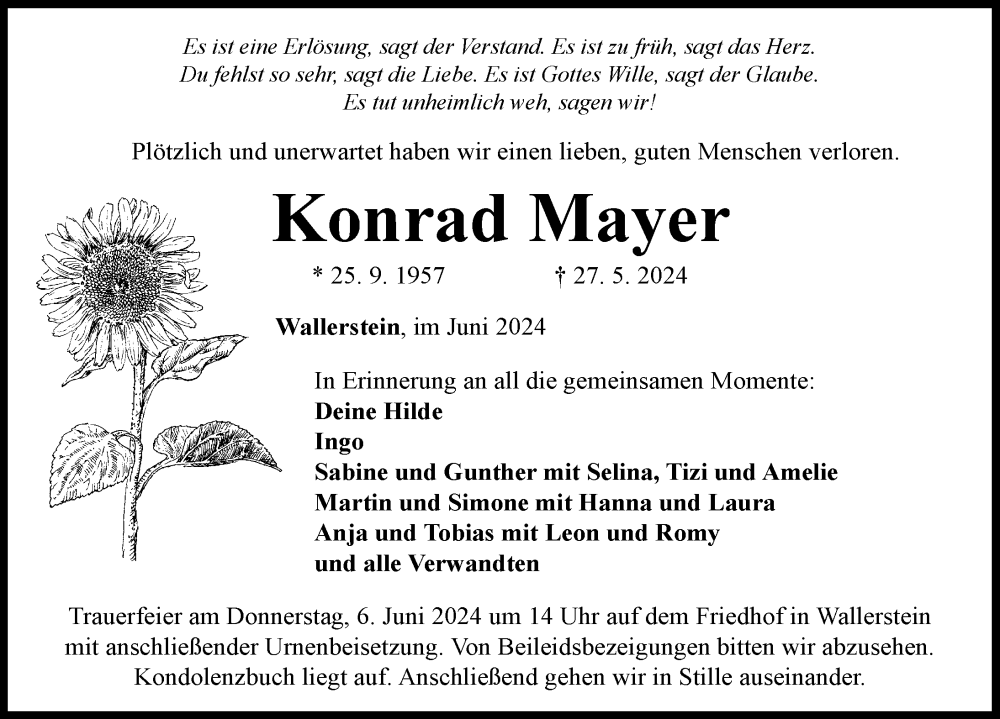 Traueranzeige von Konrad Mayer von Rieser Nachrichten