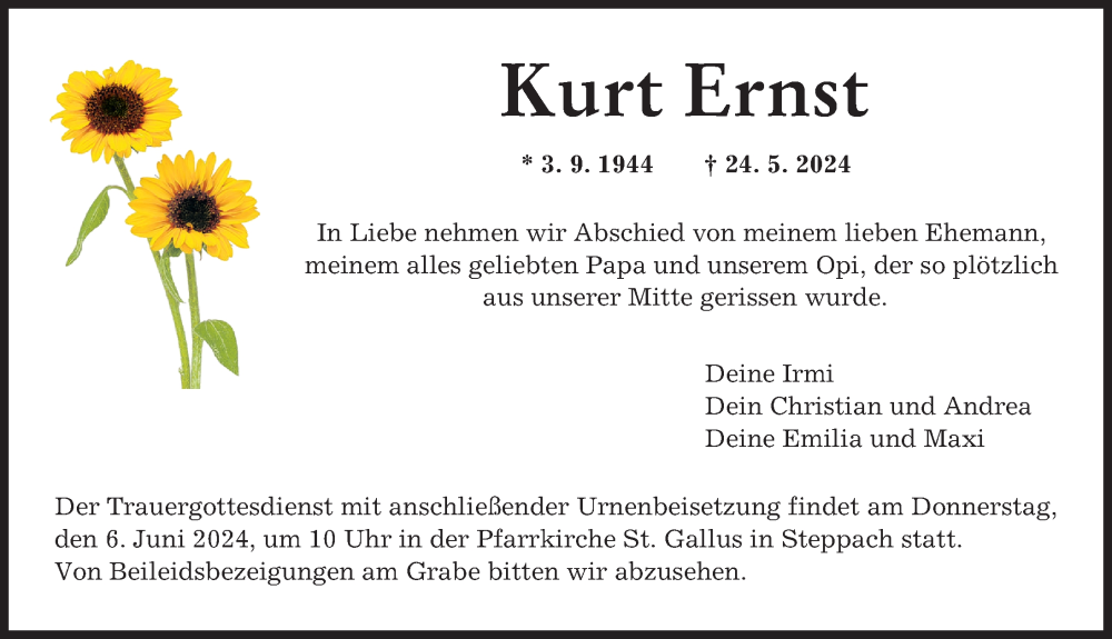 Traueranzeige von Kurt Ernst von Augsburger Allgemeine