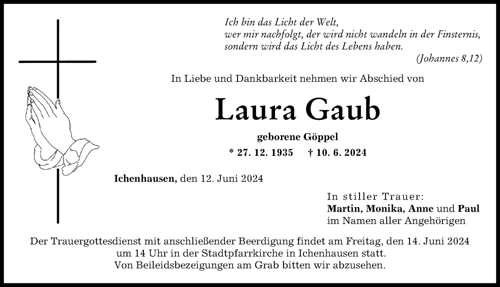 Traueranzeige von Laura Gaub von Günzburger Zeitung