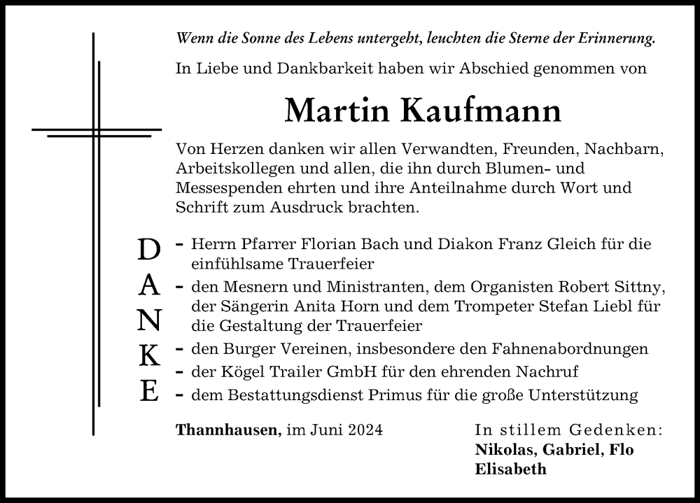 Traueranzeige von Martin Kaufmann von Mittelschwäbische Nachrichten