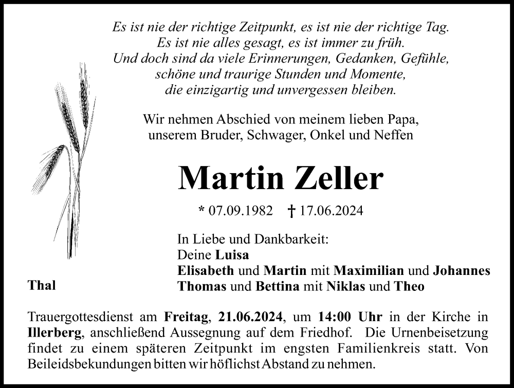 Traueranzeige von Martin Zeller von Neu-Ulmer Zeitung