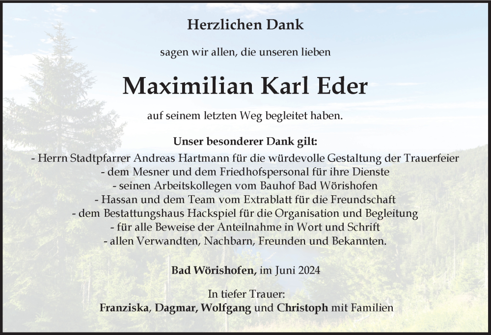 Traueranzeige von Maximilian Karl Eder von Mindelheimer Zeitung