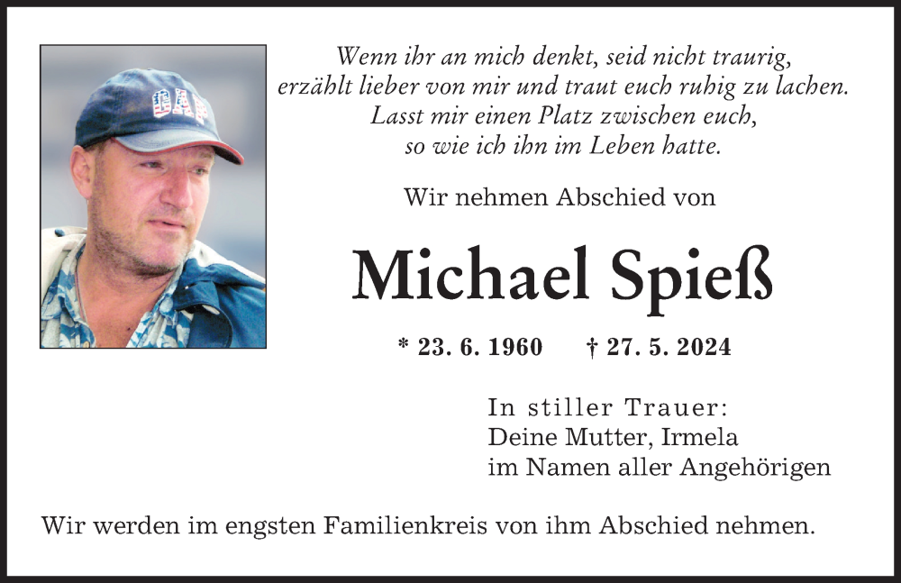 Traueranzeige von Michael Spieß von Augsburger Allgemeine