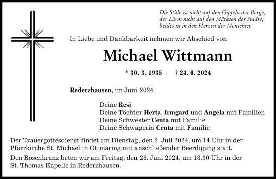 Traueranzeigen von Michael Wittmann | Augsburger Allgemeine Zeitung