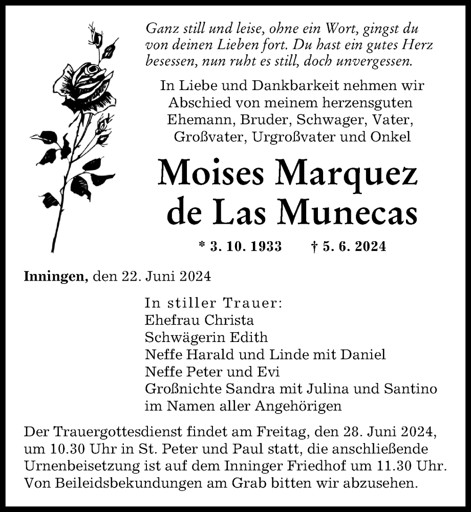Traueranzeige von Moises Marquez de Las Munecas von Augsburger Allgemeine