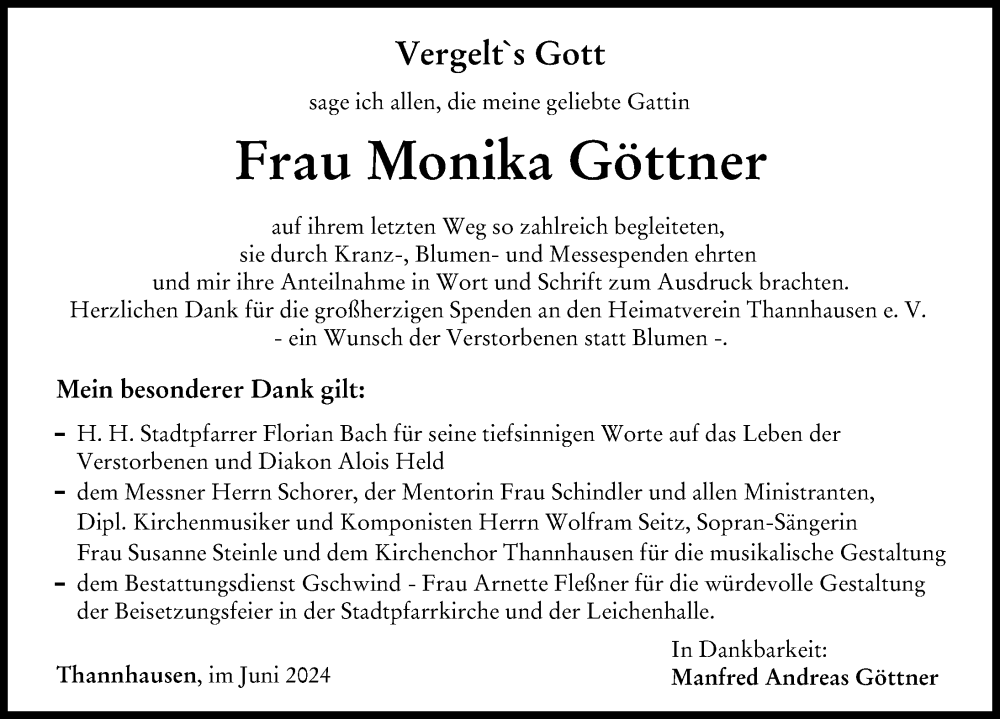 Traueranzeige von Monika Göttner von Mittelschwäbische Nachrichten