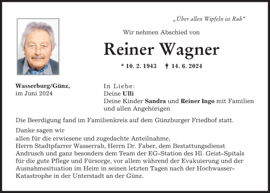 Traueranzeige von Reiner Wagner von Günzburger Zeitung
