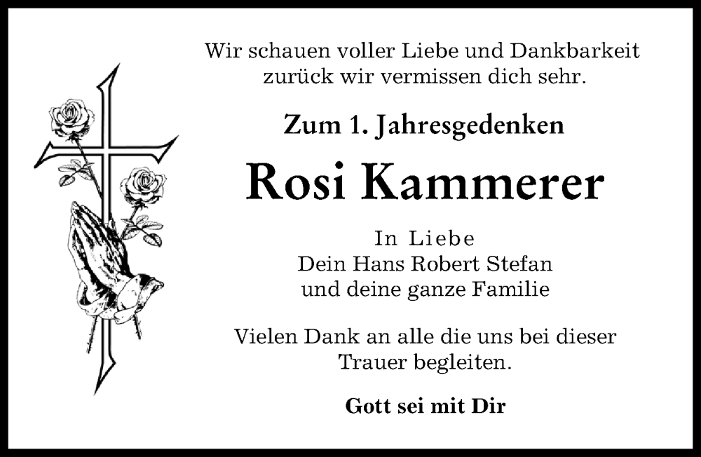 Traueranzeige von Rosi Kammerer von Augsburger Allgemeine