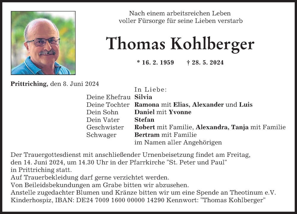  Traueranzeige für Thomas Kohlberger vom 08.06.2024 aus Landsberger Tagblatt