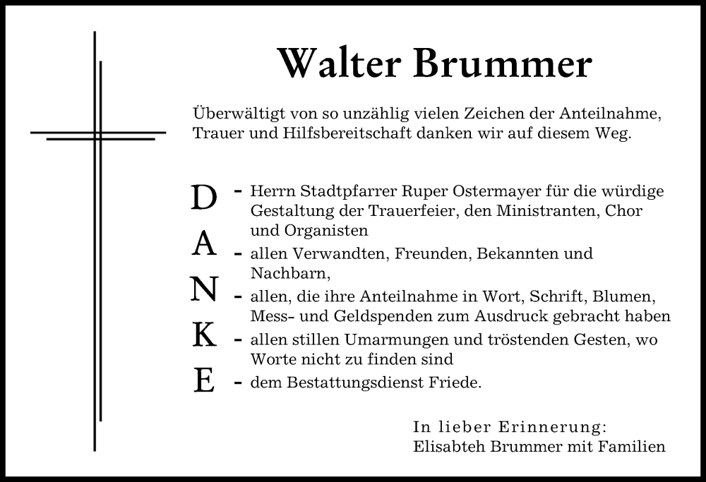 Traueranzeige von Walter Brummer von Wertinger Zeitung