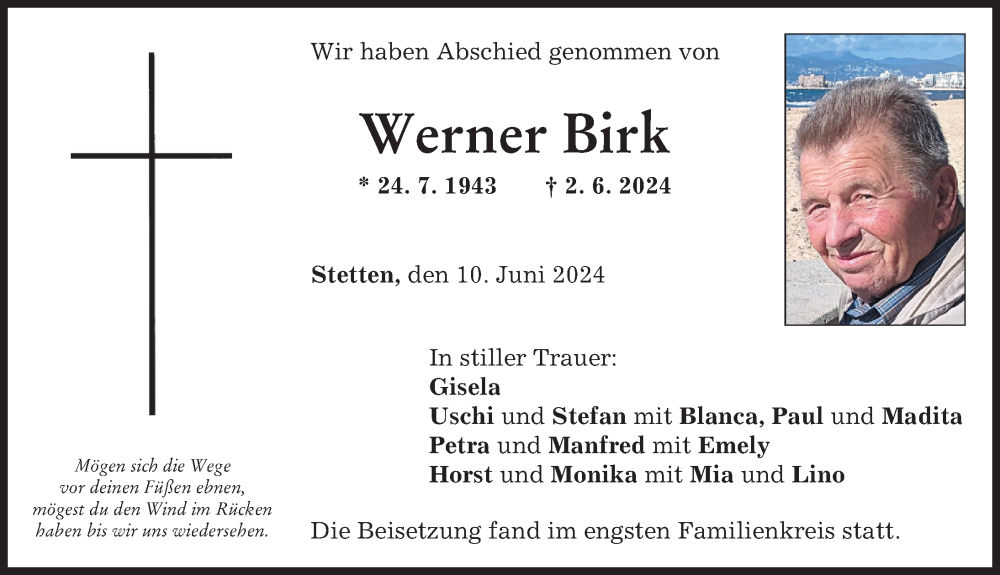 Traueranzeige von Werner Birk von Mindelheimer Zeitung