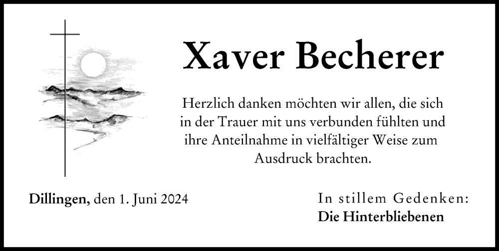 Traueranzeige von Xaver Becherer von Donau Zeitung