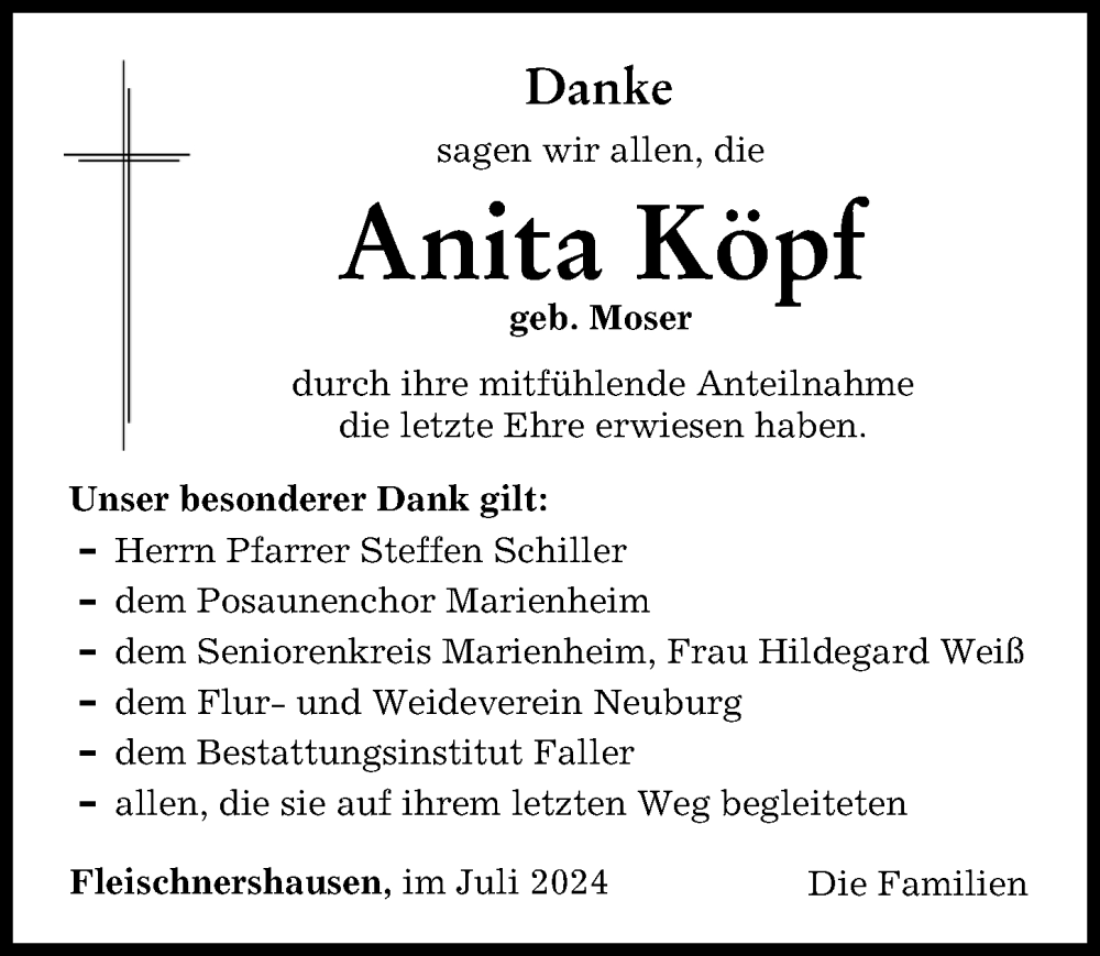 Traueranzeige von Anita Köpf von Neuburger Rundschau