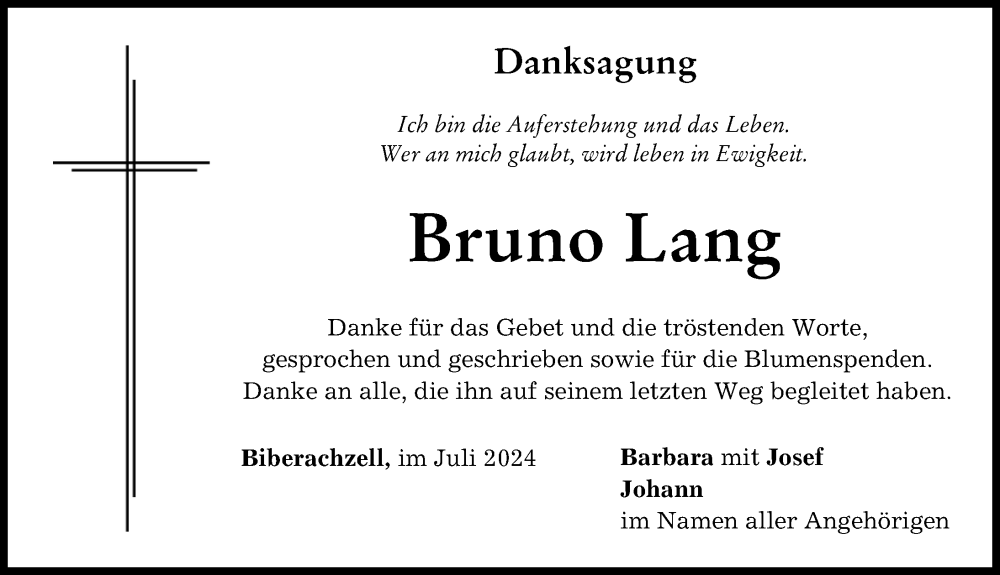 Traueranzeige von Bruno Lang von Neu-Ulmer Zeitung