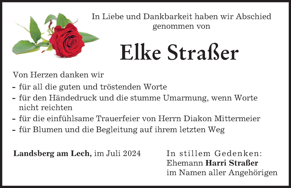 Traueranzeige von Elke Straßer von Landsberger Tagblatt