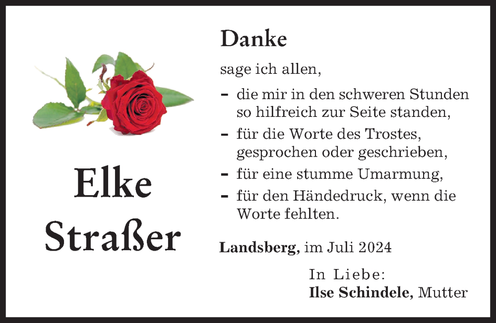 Traueranzeige von Elke Straßer von Landsberger Tagblatt