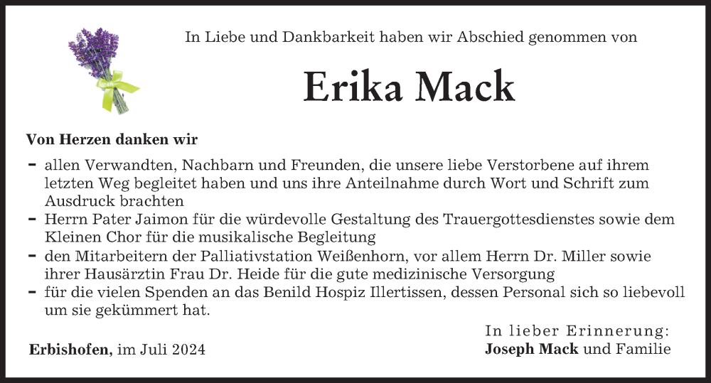 Traueranzeige von Erika Mack von Neu-Ulmer Zeitung