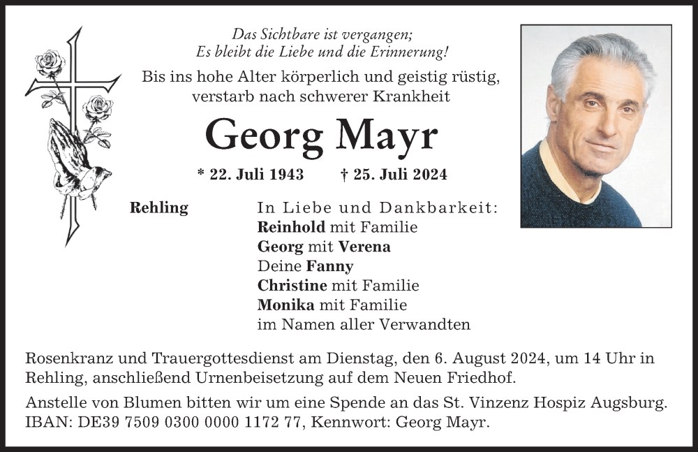 Traueranzeige von Georg Mayr von Aichacher Nachrichten