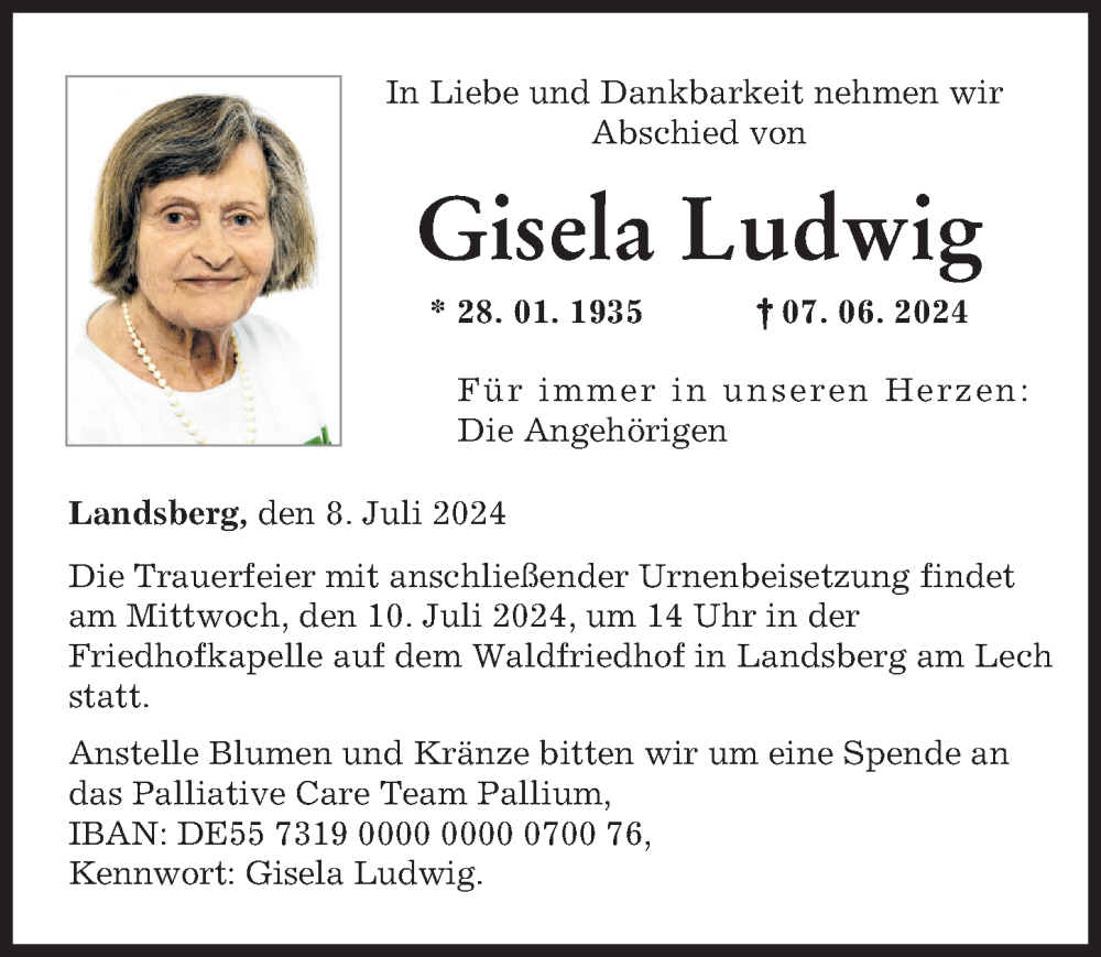 Traueranzeige von Gisela Ludwig von Landsberger Tagblatt