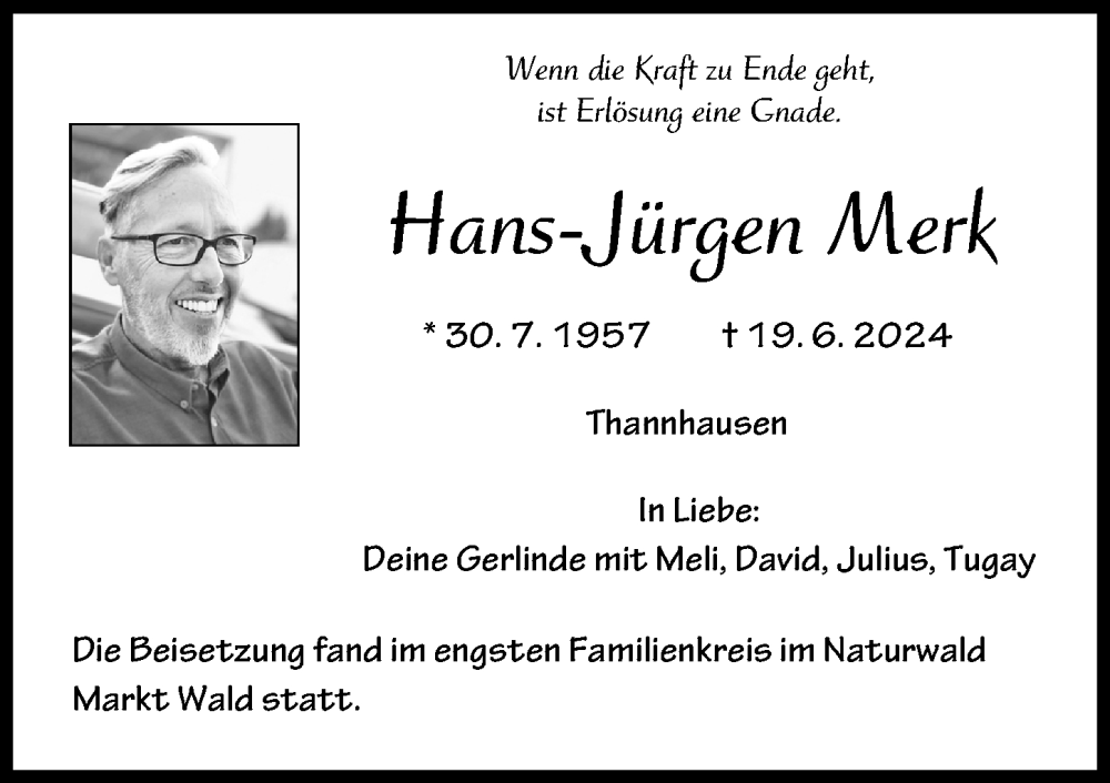 Traueranzeige von Hans-Jürgen Merk von Mittelschwäbische Nachrichten