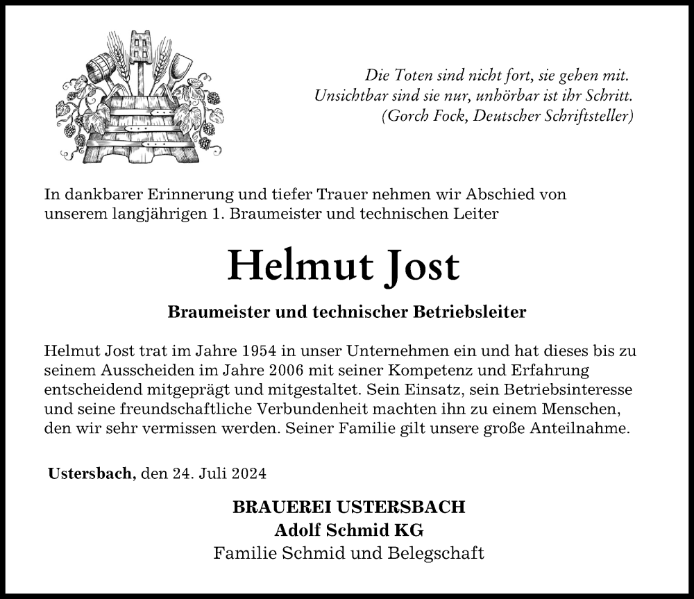Traueranzeige von Helmut Jost von Augsburger Allgemeine