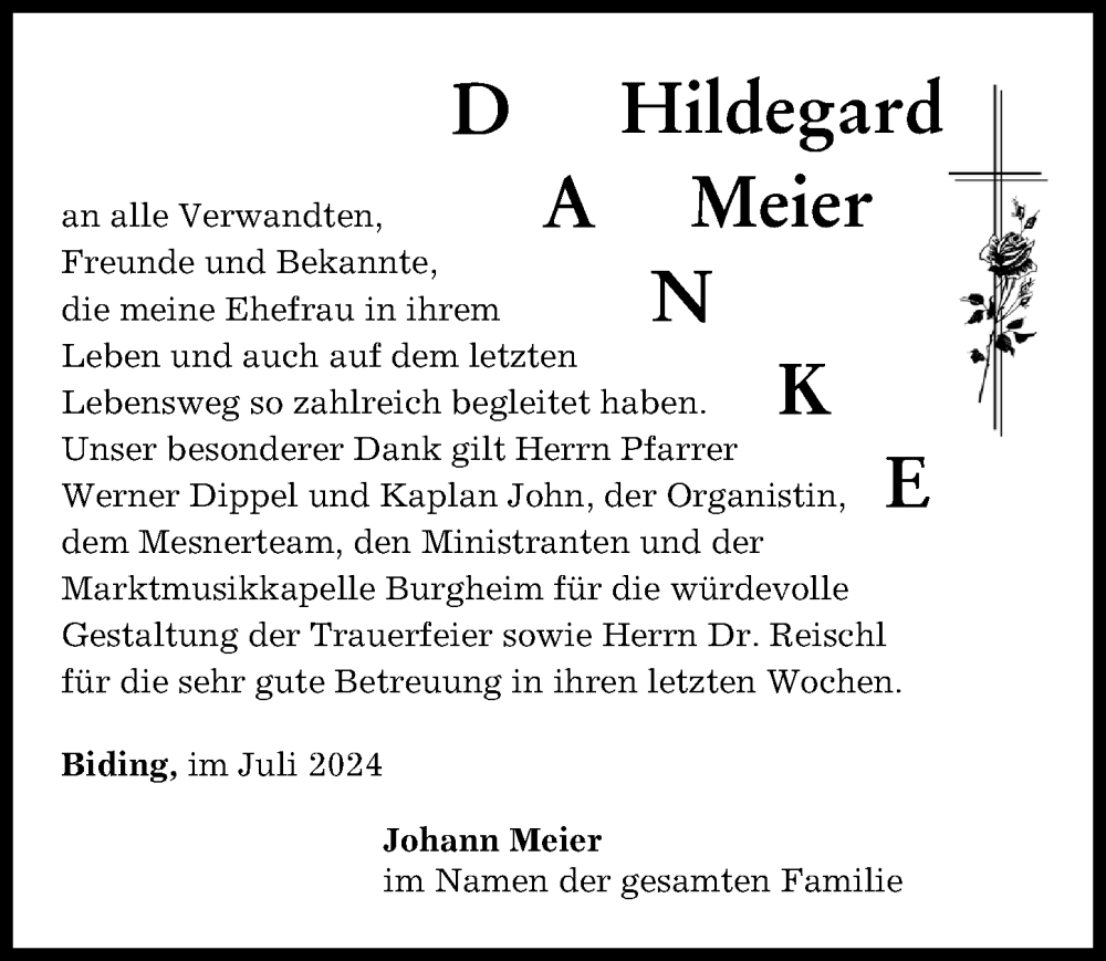 Traueranzeige von Hildegard Meier von Neuburger Rundschau