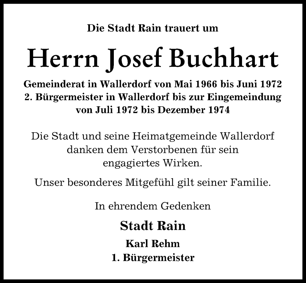 Traueranzeige von Josef Buchhart von Donauwörther Zeitung