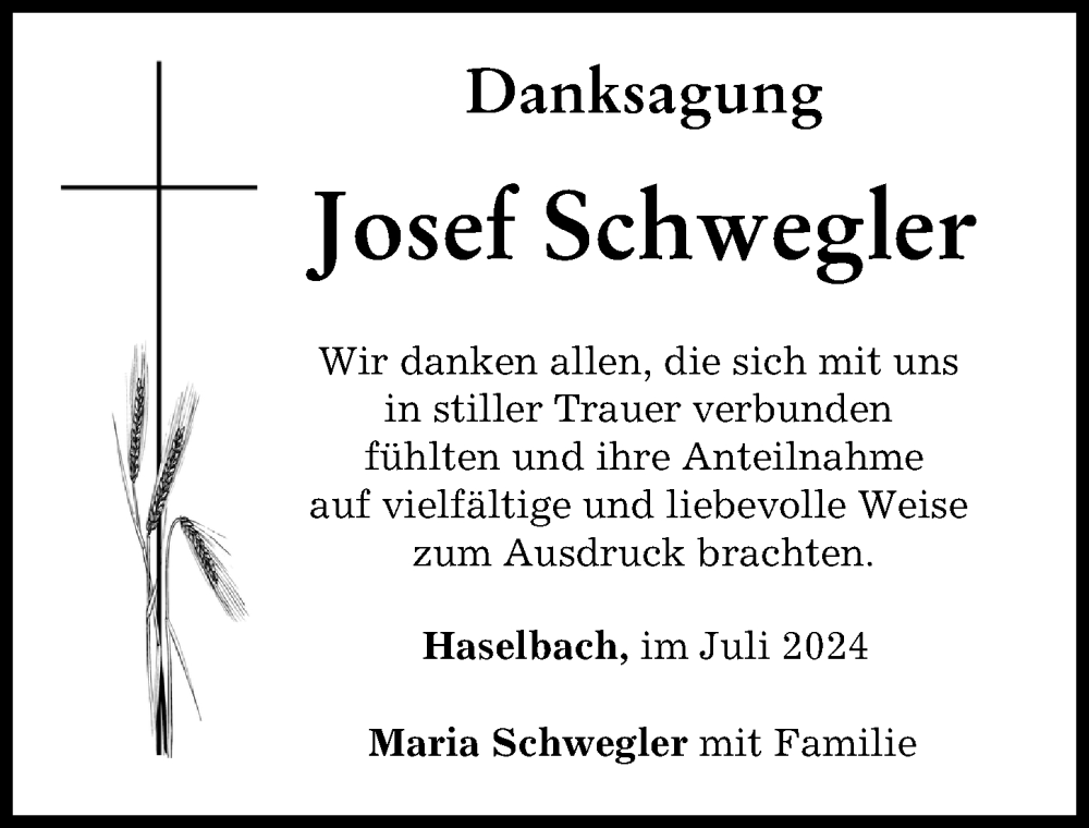 Traueranzeige von Josef Schwegler von Neuburger Rundschau