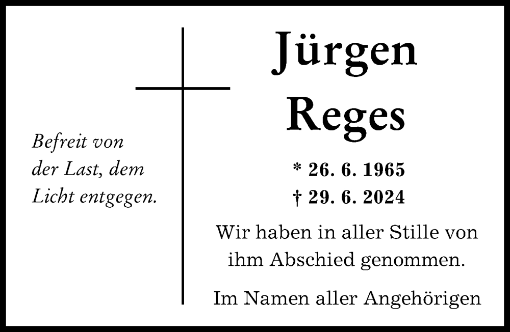Traueranzeige von Jürgen Reges von Augsburg-Land