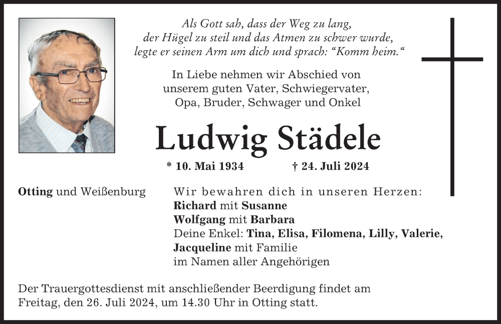 Traueranzeige von Ludwig Städele von Donauwörther Zeitung