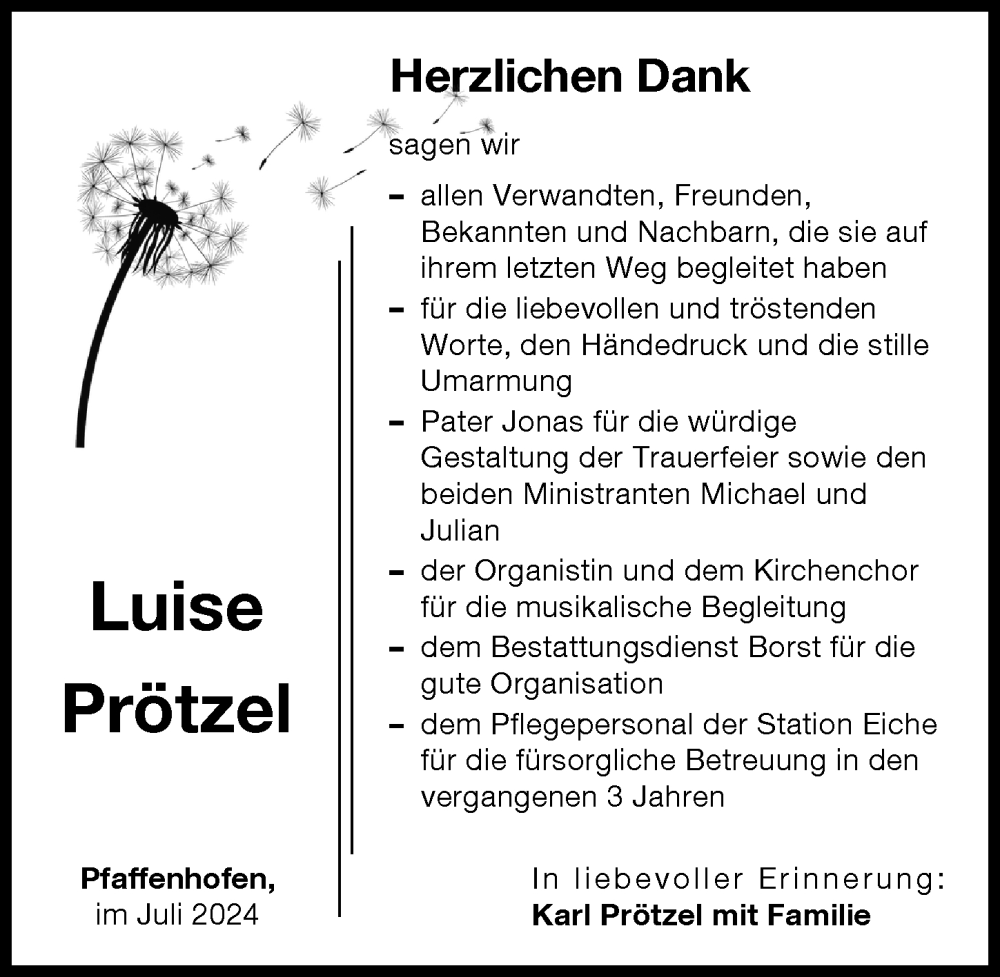 Traueranzeige von Luise Prötzel von Neu-Ulmer Zeitung