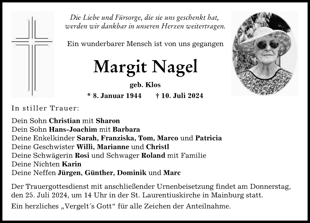 Traueranzeige von Margit Nagel von Schwabmünchner Allgemeine